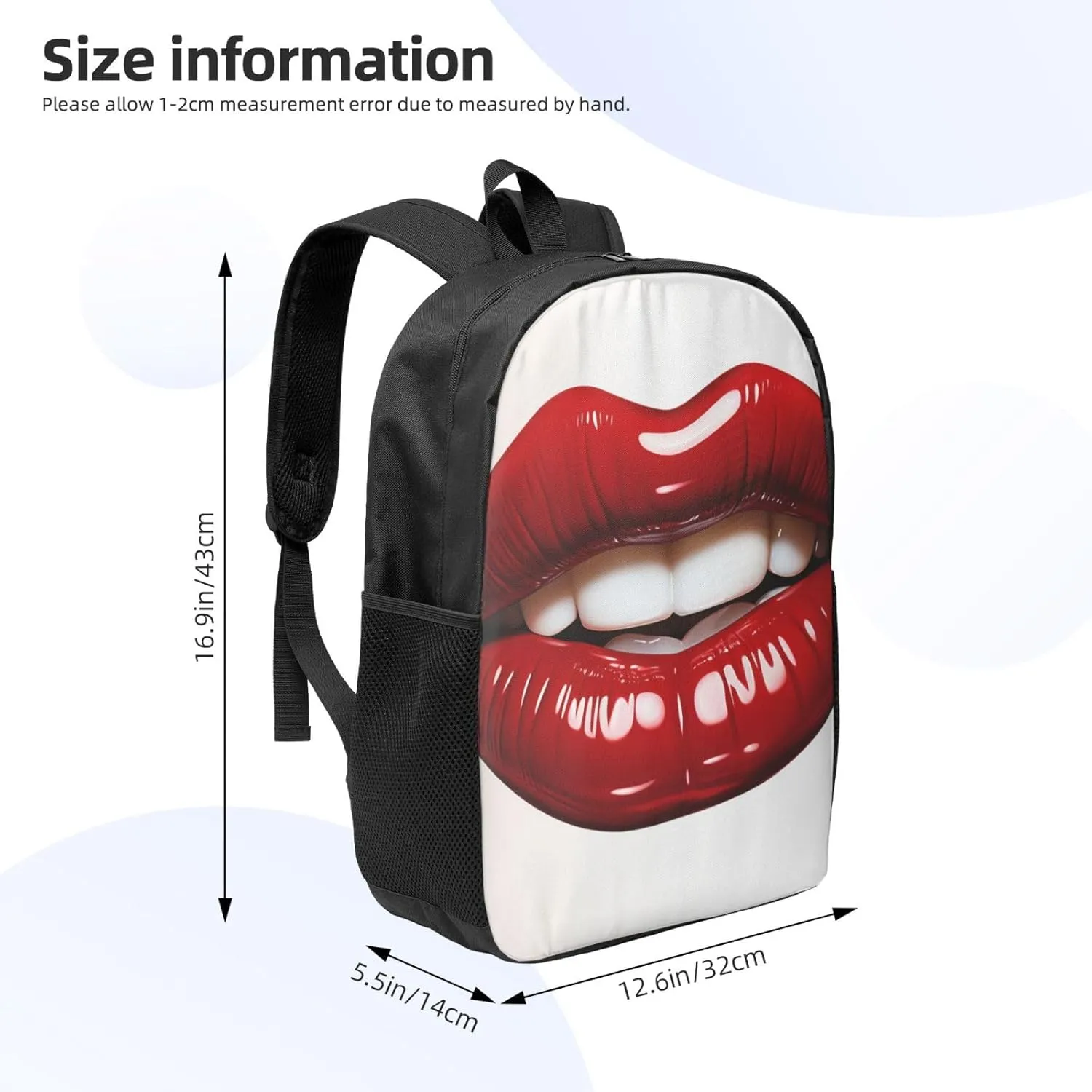 Backpack Cute Graphic Red Lips Travel Casual Laptop Backpack 17 inch Waterproof Hiking Daypack for Men Women