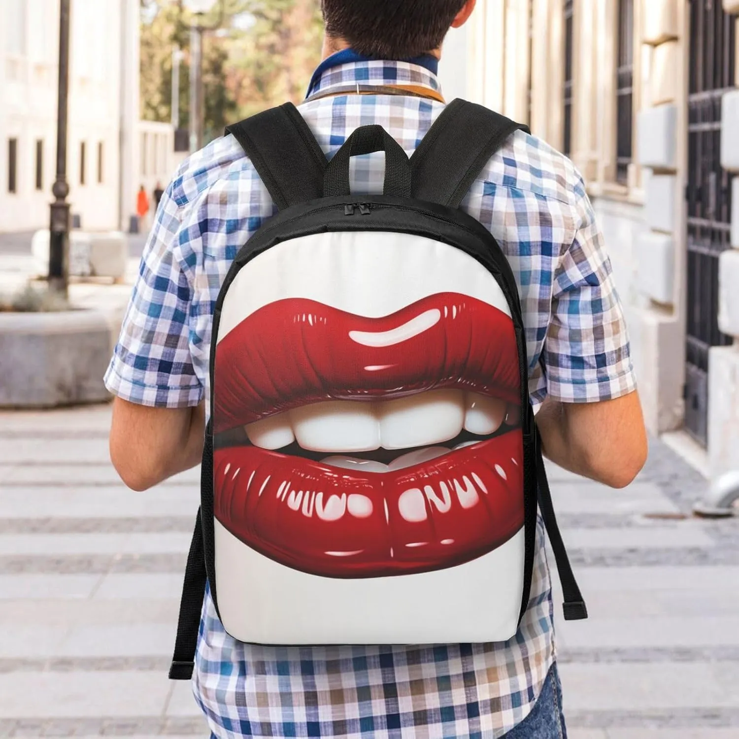 Backpack Cute Graphic Red Lips Travel Casual Laptop Backpack 17 inch Waterproof Hiking Daypack for Men Women