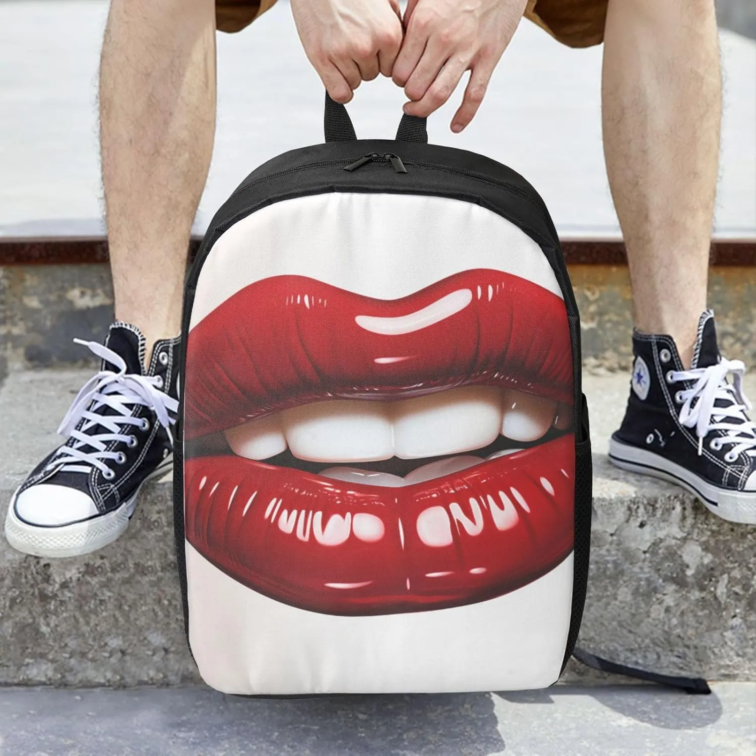 Backpack Cute Graphic Red Lips Travel Casual Laptop Backpack 17 inch Waterproof Hiking Daypack for Men Women