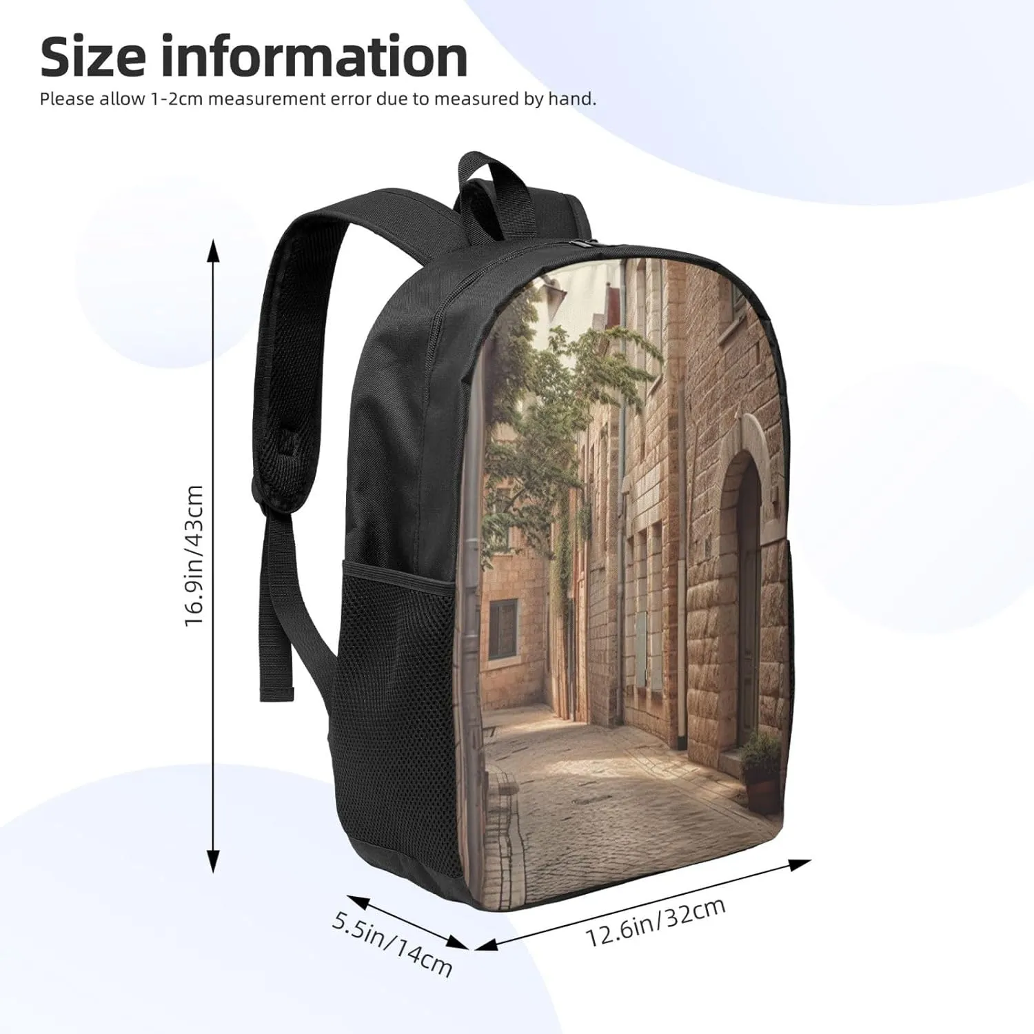 Backpack Travel Laptop Backpack for Men Women Architecture Streets Houses Computer Backpacks 17 inch Casual Daypack