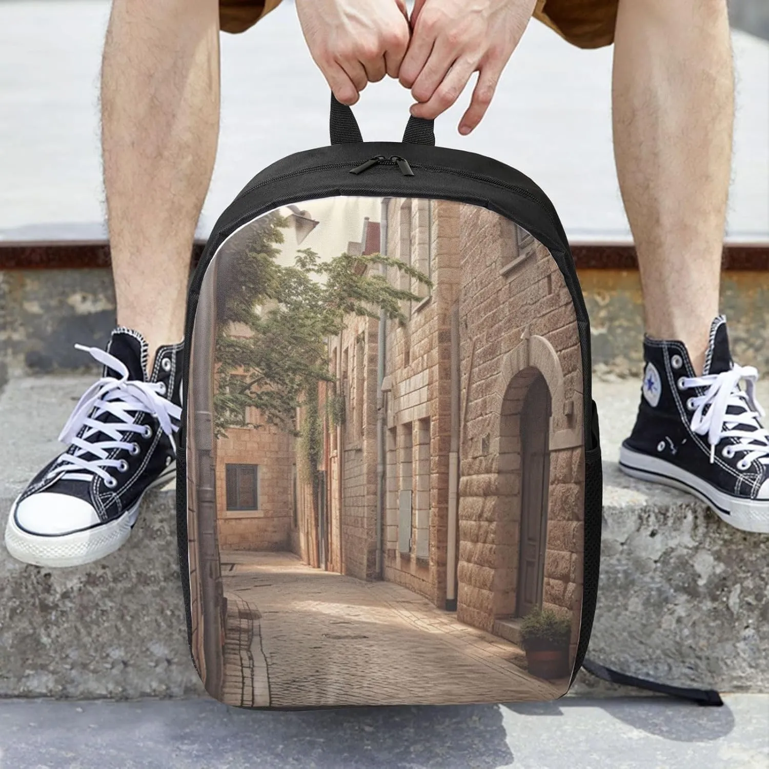 Backpack Travel Laptop Backpack for Men Women Architecture Streets Houses Computer Backpacks 17 inch Casual Daypack