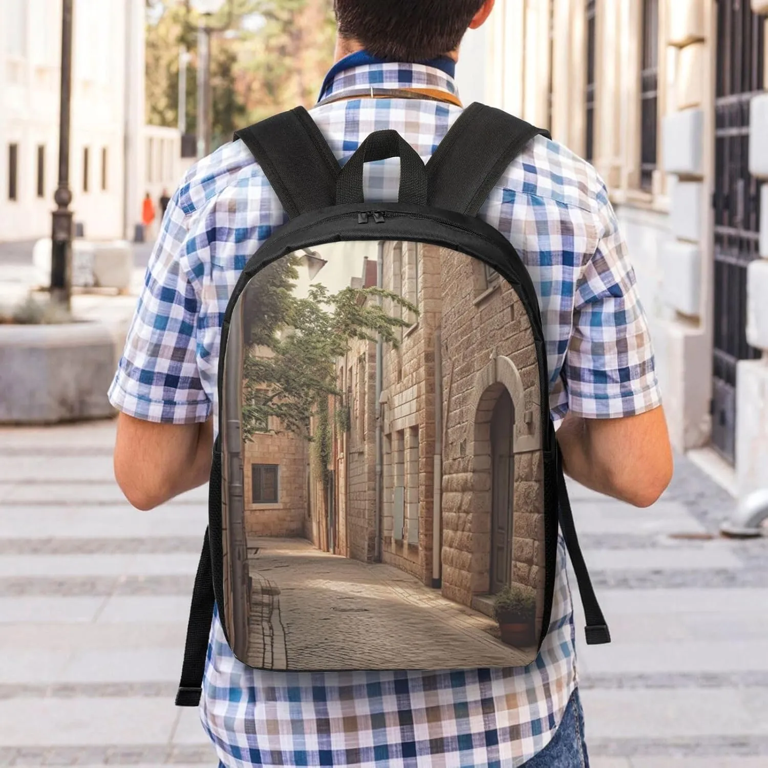 Backpack Travel Laptop Backpack for Men Women Architecture Streets Houses Computer Backpacks 17 inch Casual Daypack