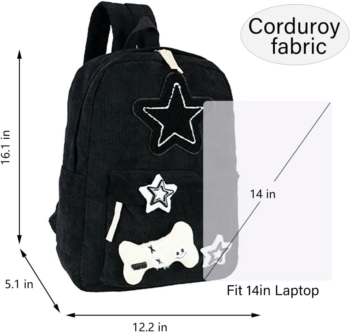 Backpack Trendy Y2K Stars Cute Aesthetic Backpack College Laptop Backpack Casual Travel Daypack for Teens (Black)