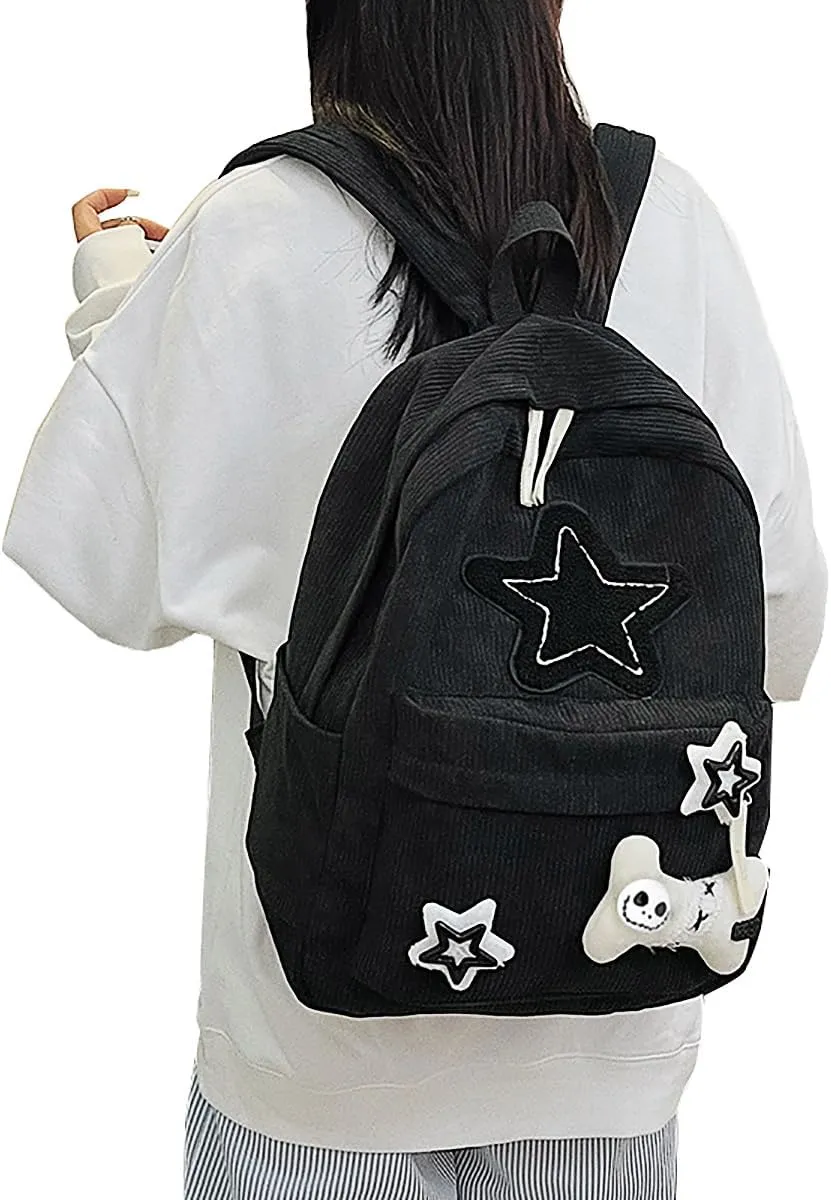 Backpack Trendy Y2K Stars Cute Aesthetic Backpack College Laptop Backpack Casual Travel Daypack for Teens (Black)