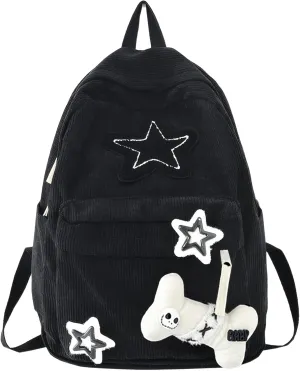 Backpack Trendy Y2K Stars Cute Aesthetic Backpack College Laptop Backpack Casual Travel Daypack for Teens (Black)