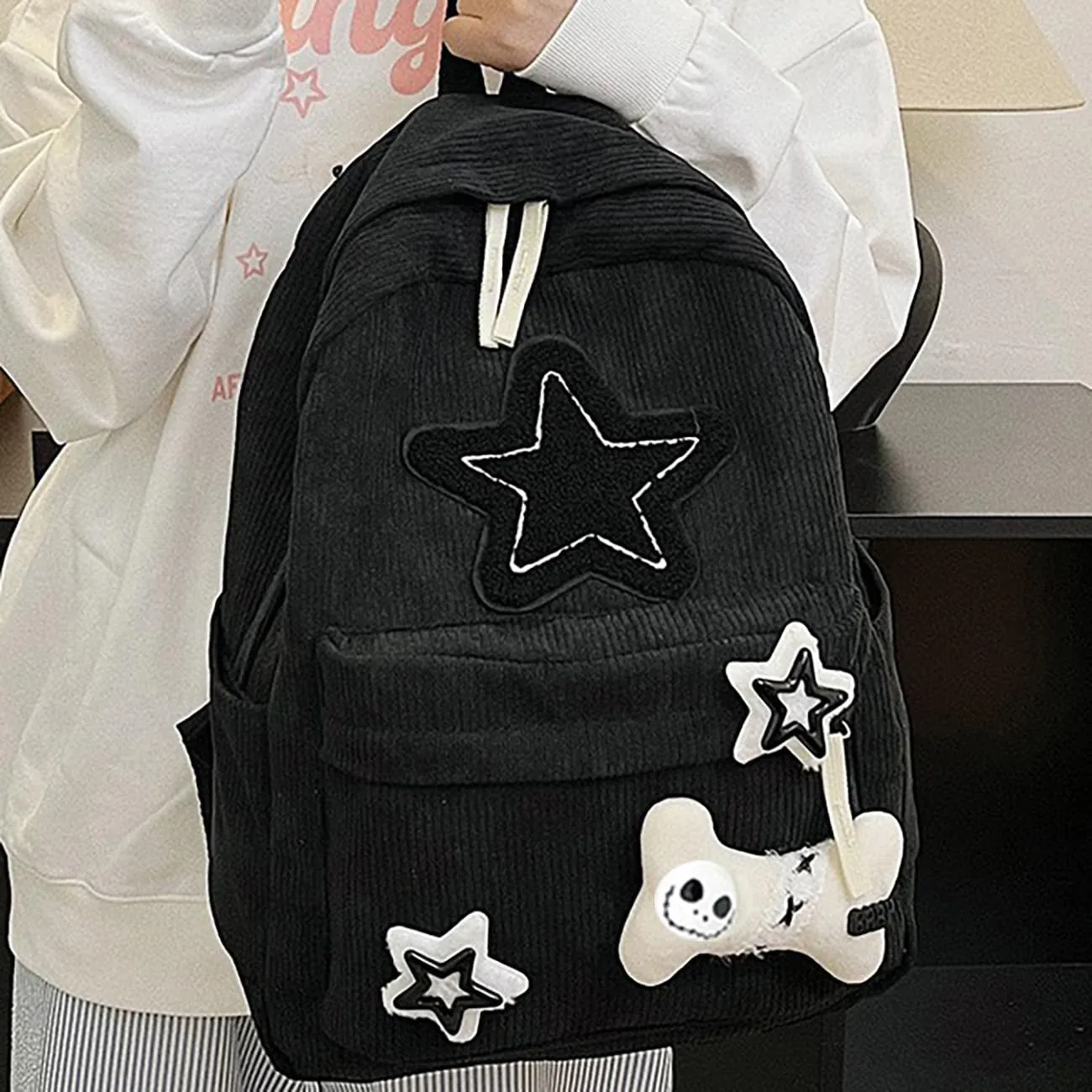 Backpack Trendy Y2K Stars Cute Aesthetic Backpack College Laptop Backpack Casual Travel Daypack for Teens (Black)