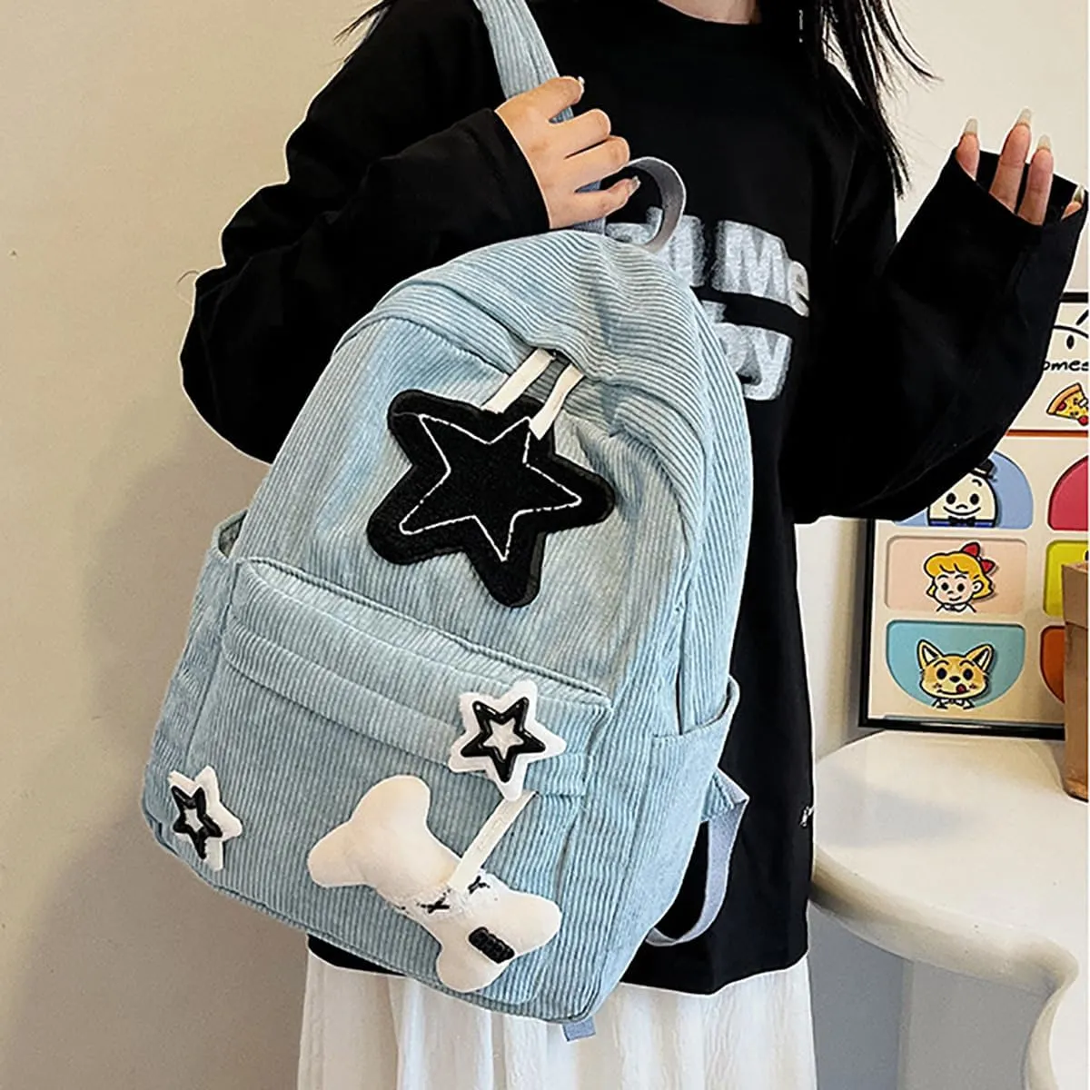 Backpack Trendy Y2K Stars Cute Aesthetic Backpack College Laptop Backpack Casual Travel Daypack for Teens (Blue)