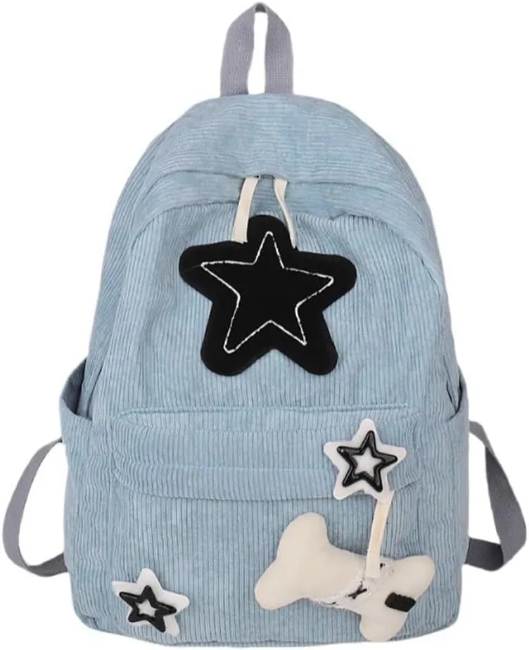 Backpack Trendy Y2K Stars Cute Aesthetic Backpack College Laptop Backpack Casual Travel Daypack for Teens (Blue)