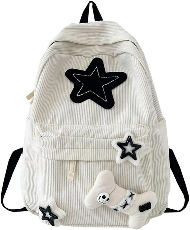 Backpack Trendy Y2K Stars Cute Aesthetic Backpack College Laptop Backpack Casual Travel Daypack for Teens (White)