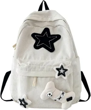 Backpack Trendy Y2K Stars Cute Aesthetic Backpack College Laptop Backpack Casual Travel Daypack for Teens (White)