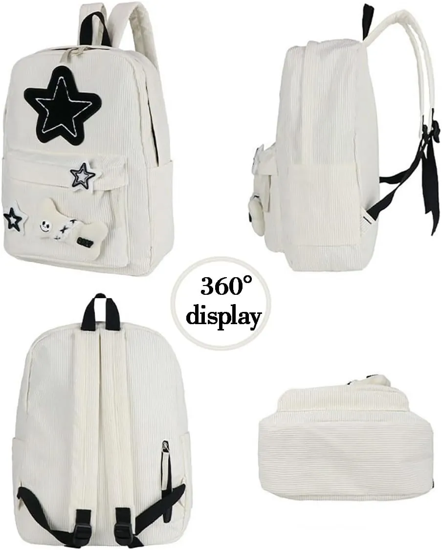 Backpack Trendy Y2K Stars Cute Aesthetic Backpack College Laptop Backpack Casual Travel Daypack for Teens (White)