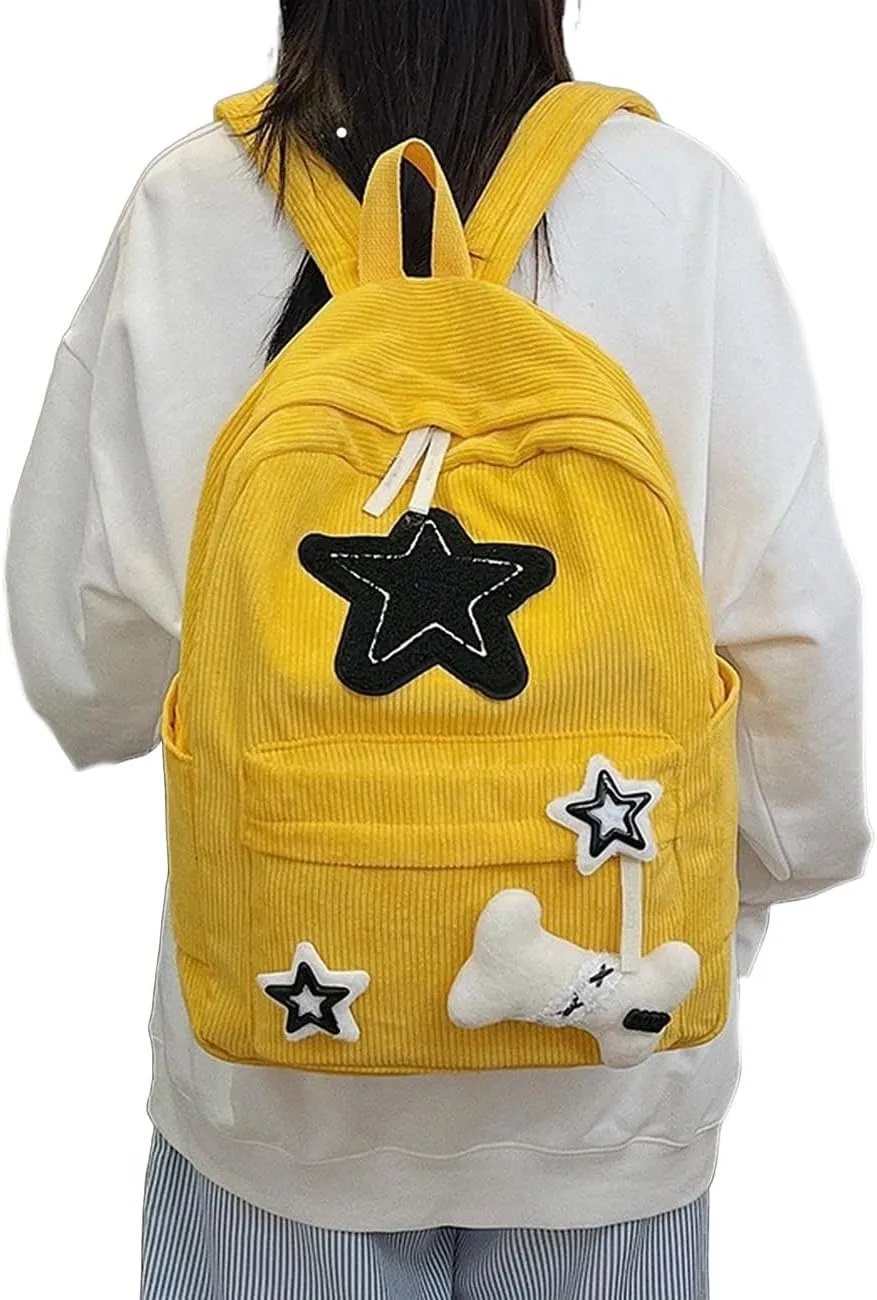 Backpack Trendy Y2K Stars Cute Aesthetic Backpack College Laptop Backpack Casual Travel Daypack for Teens (Yellow)