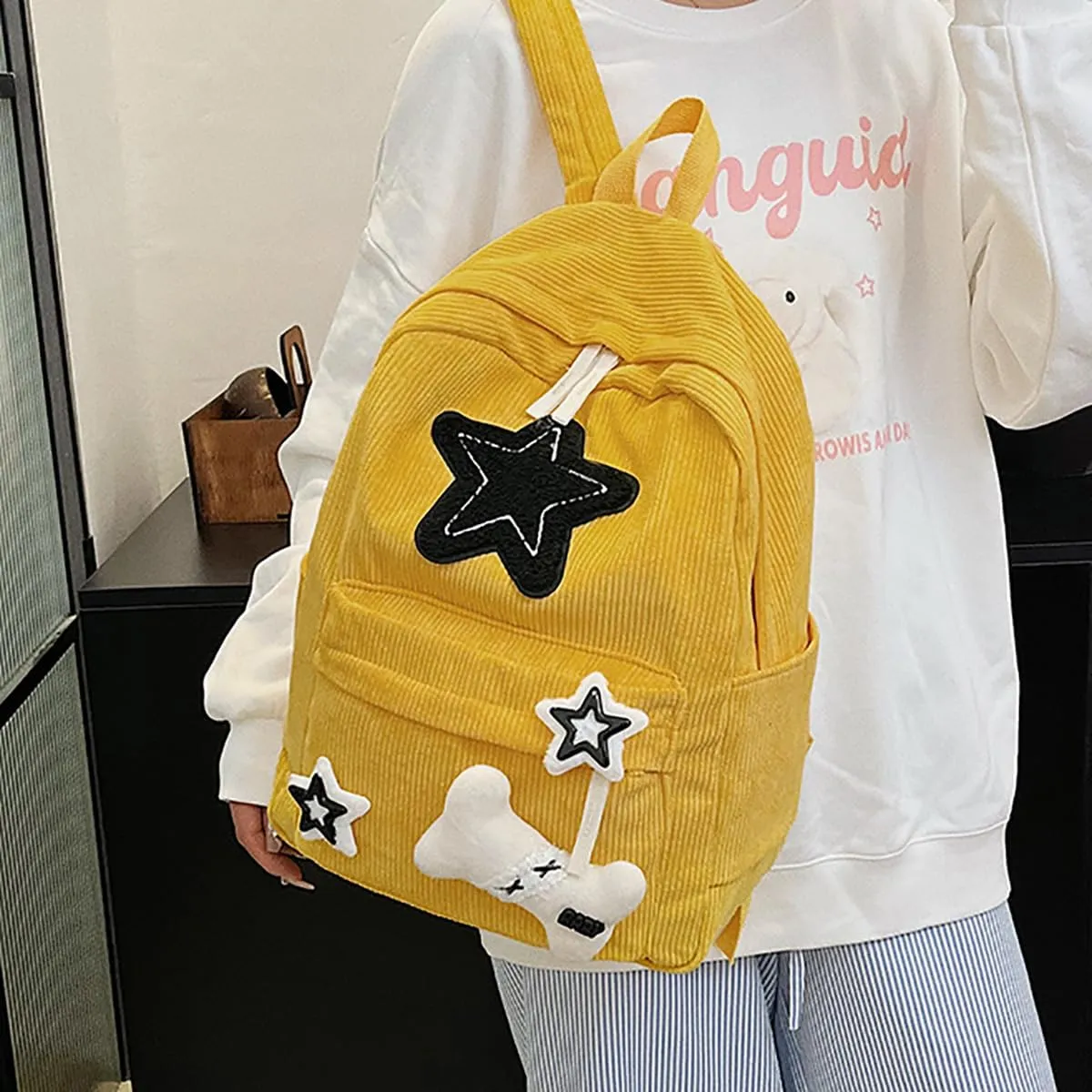 Backpack Trendy Y2K Stars Cute Aesthetic Backpack College Laptop Backpack Casual Travel Daypack for Teens (Yellow)
