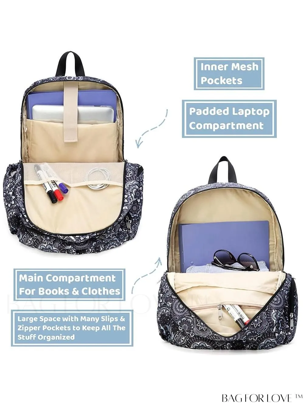 BagForLove - Stylish Paisley Womens Travel Backpack - Functional, Lightweight, & Airline Approved