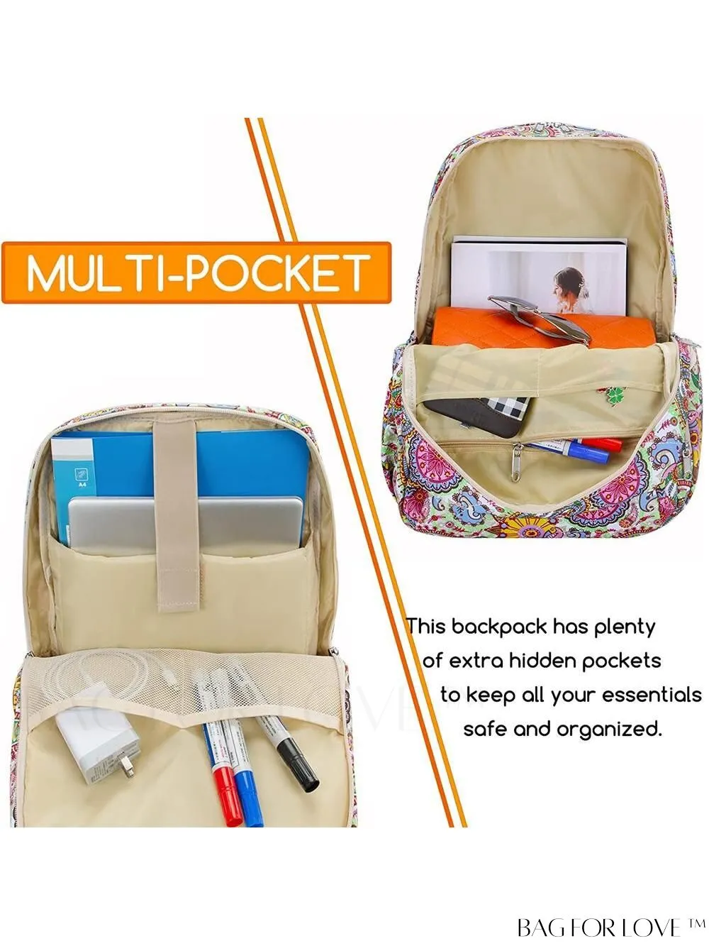 BagForLove - Stylish Paisley Womens Travel Backpack - Functional, Lightweight, & Airline Approved