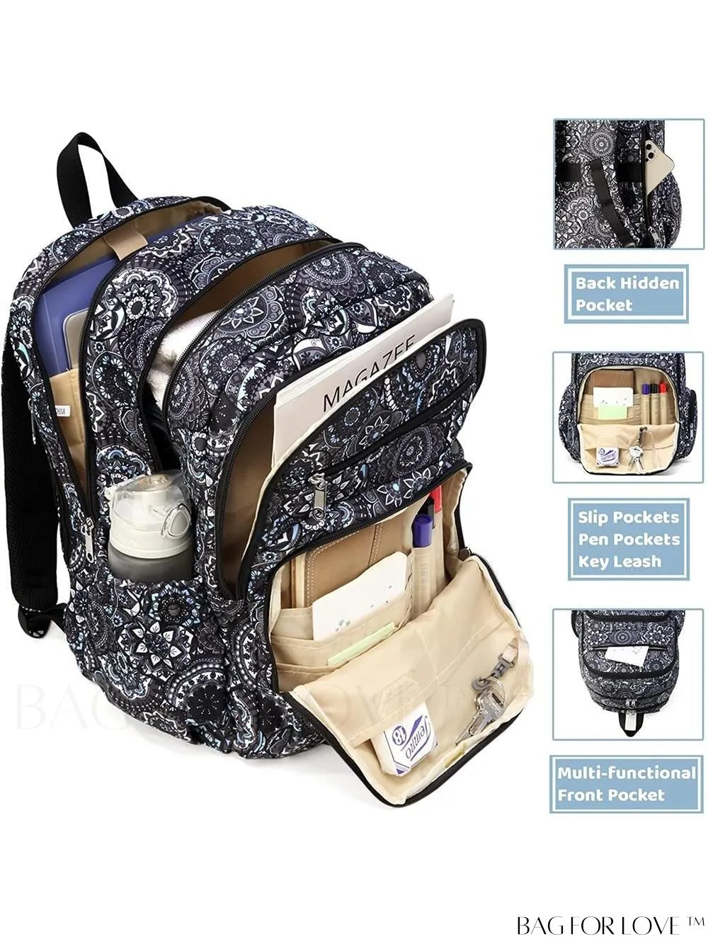 BagForLove - Stylish Paisley Womens Travel Backpack - Functional, Lightweight, & Airline Approved