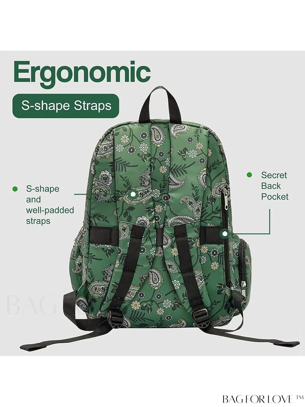 BagForLove - Stylish Paisley Womens Travel Backpack - Functional, Lightweight, & Airline Approved