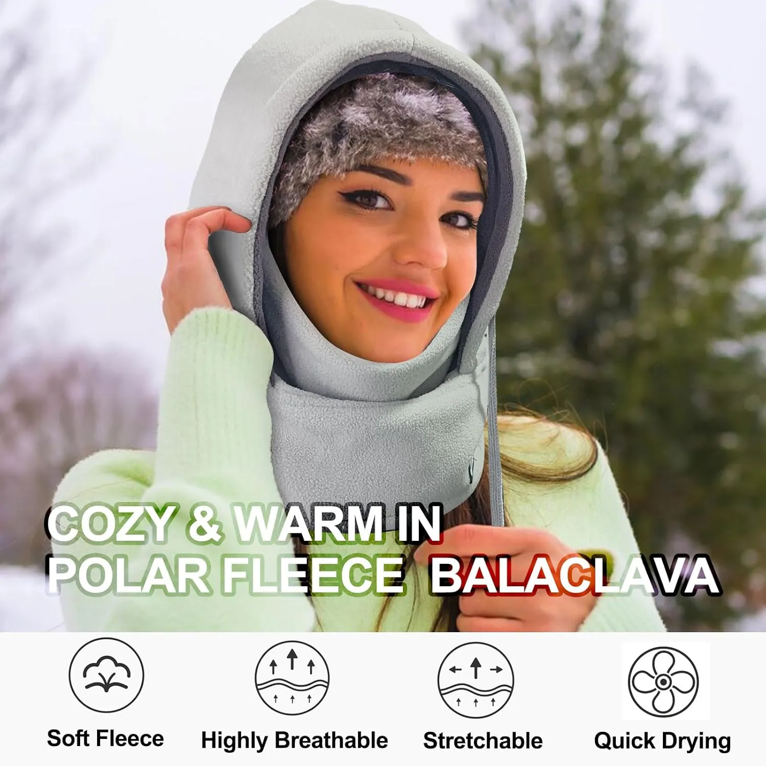 Balaclava Winter Face Mask: Thermal Polar Fleece Hood Windproof Ski Mask for Men Women, Convertible Warm Face Cover Hat Scarf