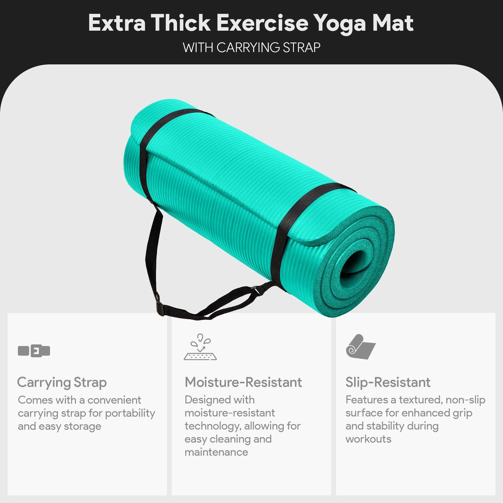 BalanceFrom All-Purpose 1-Inch Extra Thick High Density Anti-Tear Exercise Yoga Mat with Carrying Strap (Green)