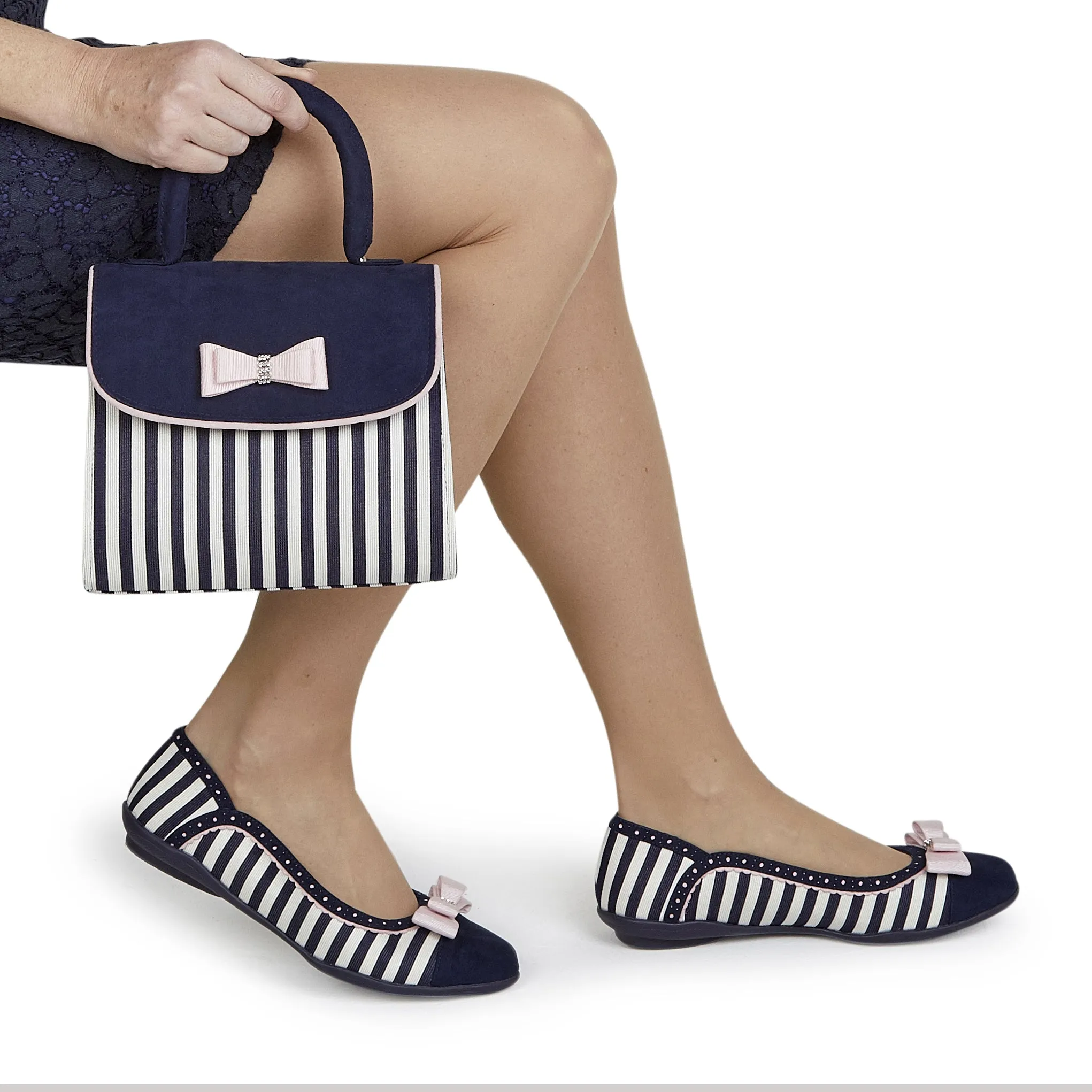 Banjul Bag Navy Blue Stripe (Matches Lizzie Pump) by Ruby Shoo