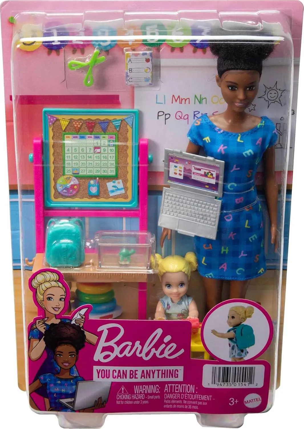 Barbie Careers Playset, Teacher Set with Blonde Fashion Doll, 1 Brunette Toddler Small Doll, Furniture & Accessories