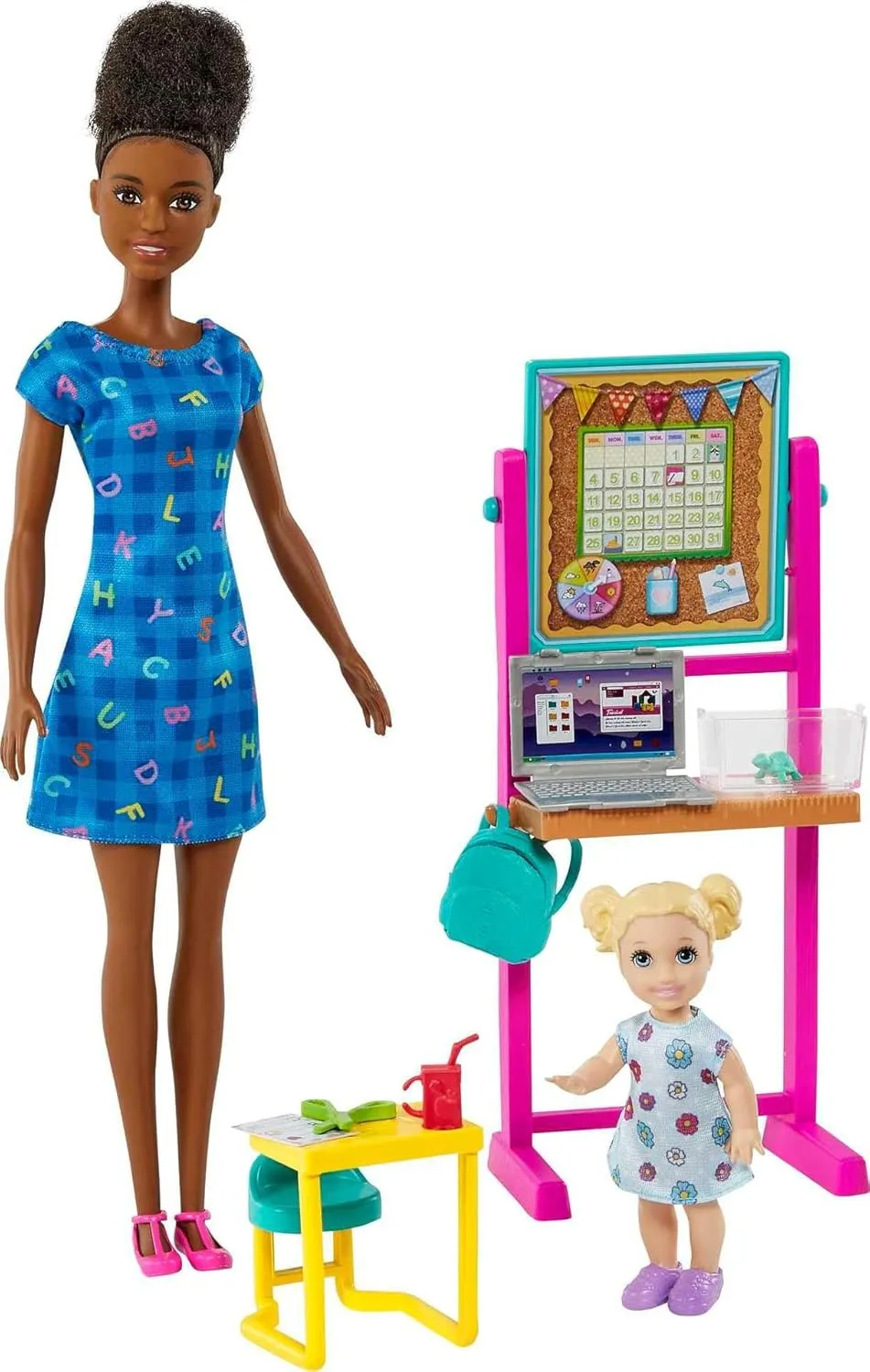 Barbie Careers Playset, Teacher Set with Blonde Fashion Doll, 1 Brunette Toddler Small Doll, Furniture & Accessories