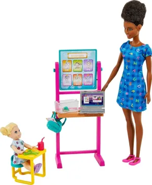 Barbie Careers Playset, Teacher Set with Blonde Fashion Doll, 1 Brunette Toddler Small Doll, Furniture & Accessories