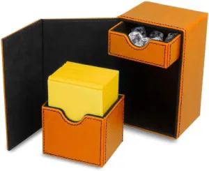 BCW Deck Vault LX 80 | Orange Faux Leather Trading Card Storage Box | Holds 80  Sleeved Cards | Flip-Open Design with Magnetic Closure | Includes Inner Deck Box & Dice Tray