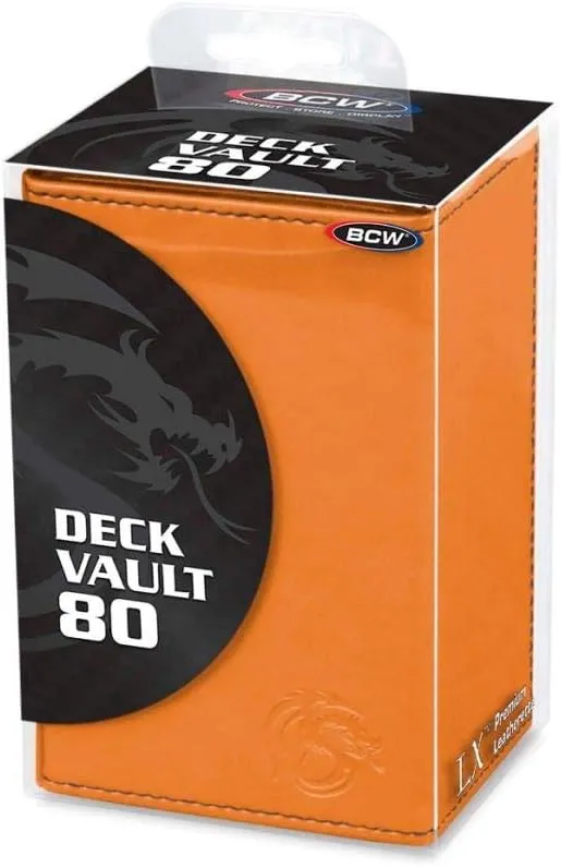 BCW Deck Vault LX 80 | Orange Faux Leather Trading Card Storage Box | Holds 80  Sleeved Cards | Flip-Open Design with Magnetic Closure | Includes Inner Deck Box & Dice Tray