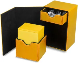 BCW Deck Vault LX 80 | Yellow Faux Leather Trading Card Storage Box | Holds 80  Sleeved Cards | Flip-Open Design with Magnetic Closure | Includes Inner Deck Box & Dice Tray