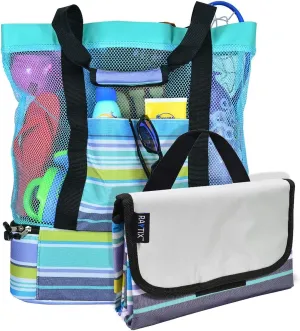 Beach Bag with Lightweight Fold Up 5’x6’Beach Mat & built-in cooler