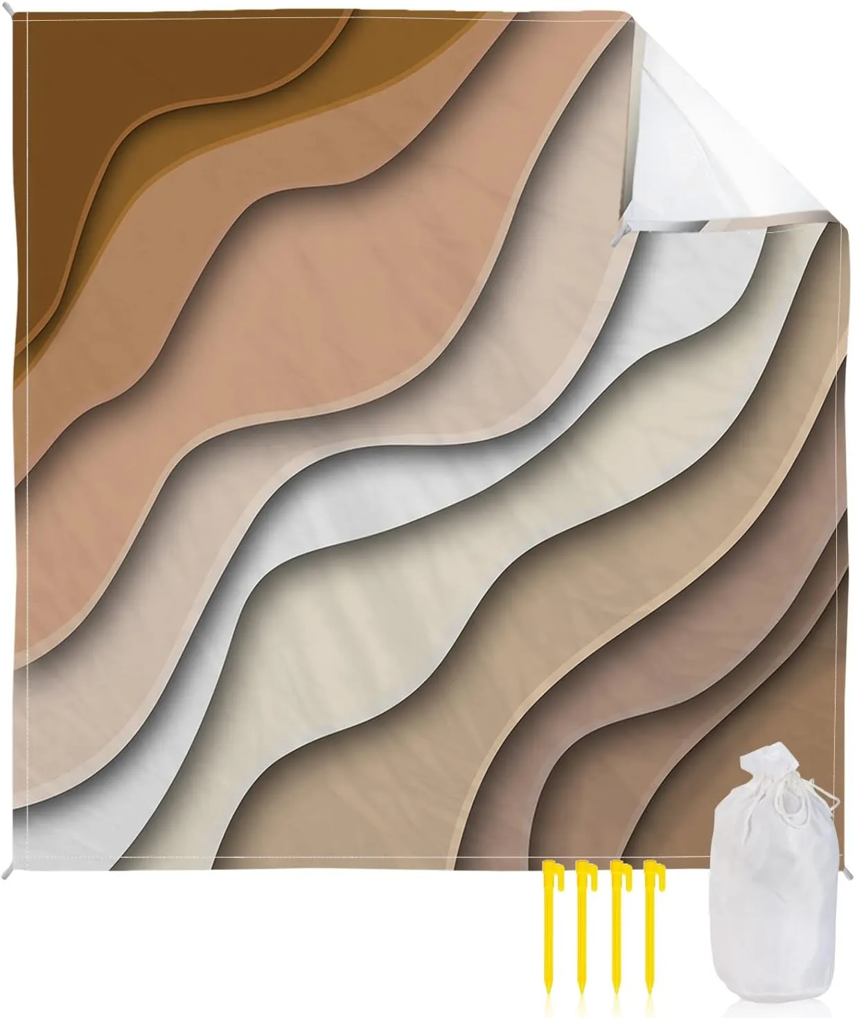 Beach Blanket, Art Abstract Gradient Striped Ombre Brown Sandproof Waterproof Outdoor Mat Quick Drying Beach Accessories for Vacation Holiday Picnic Camping, 79"x83" for 1-4 Adults