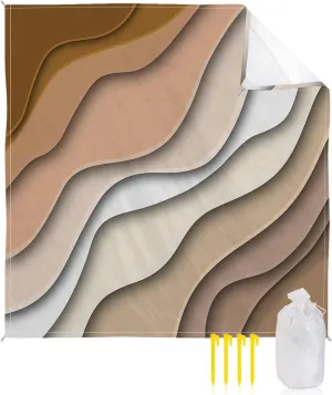Beach Blanket, Art Abstract Gradient Striped Ombre Brown Sandproof Waterproof Outdoor Mat Quick Drying Beach Accessories for Vacation Holiday Picnic Camping, 79"x83" for 1-4 Adults