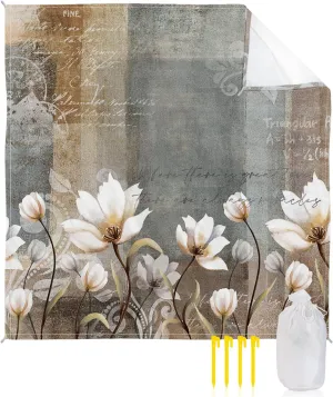 Beach Blanket Sandproof, Retro Tulip Flowers Floral Abstract Brown Grey Ombre Waterproof Beach Mat Lightweight Quick Drying Picnic Blanket Beach Essentials for Travel Camping Hiking 95x80in