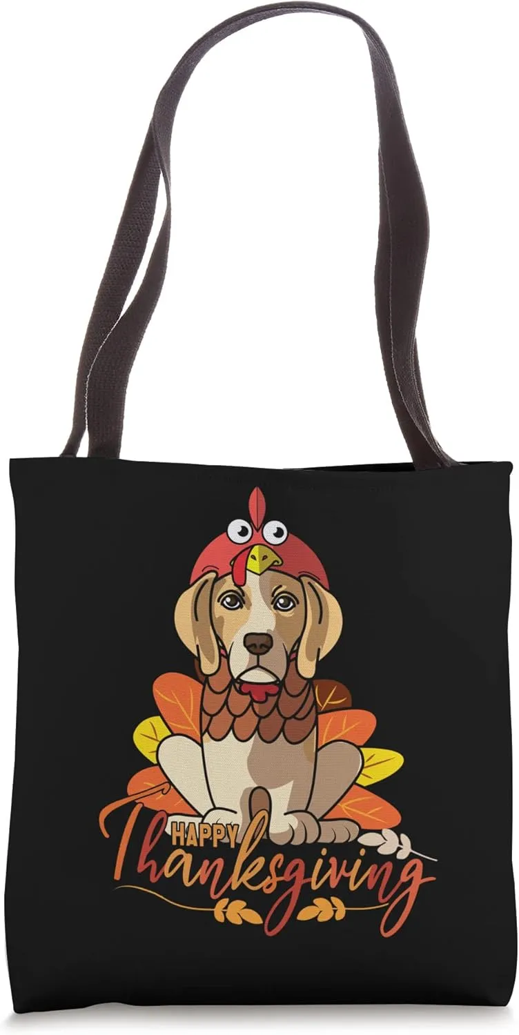 Beagle Dog Greets Happy Thanksgiving Turkey Black Tote Bag