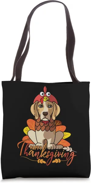 Beagle Dog Greets Happy Thanksgiving Turkey Black Tote Bag