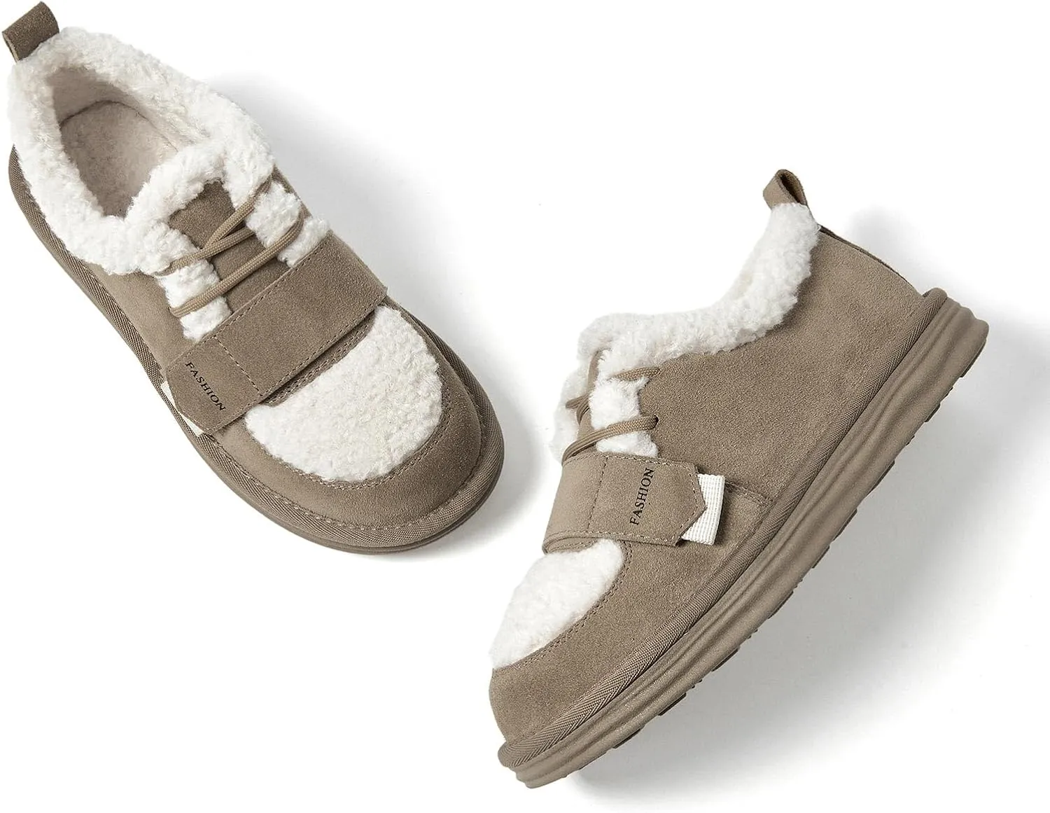BEAU TODAY Snow Sneakers for Women, Suede Platform Sneakers Womens Warm Fur Lined Fashion Sneakers Slip-on Comfortable Winter Flat Shoes