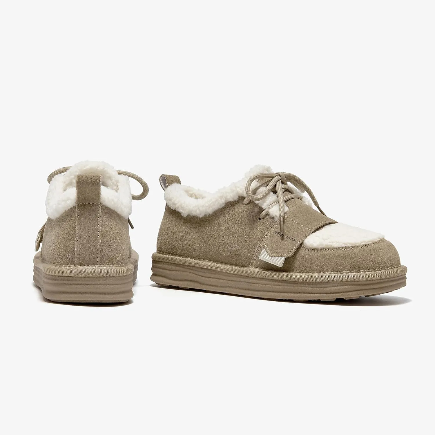 BEAU TODAY Snow Sneakers for Women, Suede Platform Sneakers Womens Warm Fur Lined Fashion Sneakers Slip-on Comfortable Winter Flat Shoes