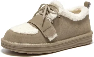 BEAU TODAY Snow Sneakers for Women, Suede Platform Sneakers Womens Warm Fur Lined Fashion Sneakers Slip-on Comfortable Winter Flat Shoes