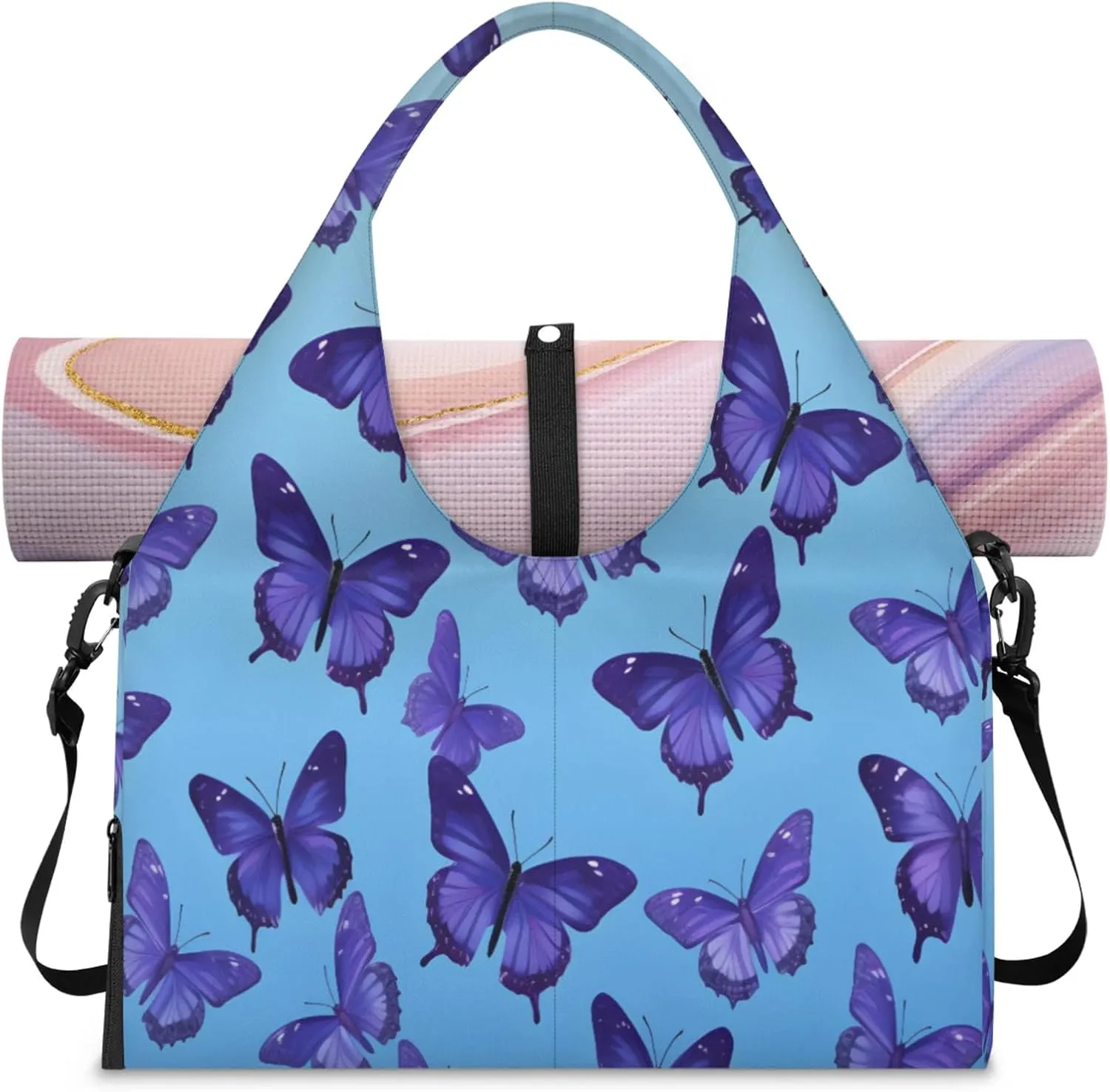 Beautiful butterflies Women's Yoga Gym Bag - Adjustable shoulder strap with shoe compartment, large gym bag with multiple pockets for yoga mat, gym equipment and travel accessories