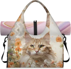 Beautiful little cat Women's Yoga Gym Bag - Adjustable shoulder strap with shoe compartment, large gym bag with multiple pockets for yoga mat, gym equipment and travel accessories