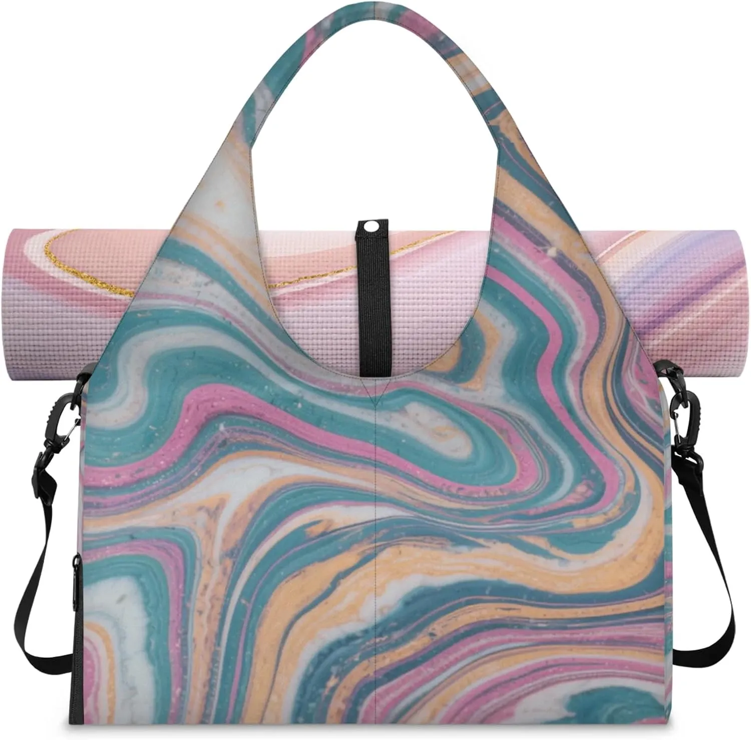 Beautiful Marbling Women's Yoga Gym Bag - Adjustable shoulder strap with shoe compartment, large gym bag with multiple pockets for yoga mat, gym equipment and travel accessories