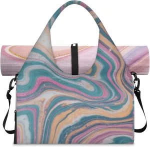 Beautiful Marbling Women's Yoga Gym Bag - Adjustable shoulder strap with shoe compartment, large gym bag with multiple pockets for yoga mat, gym equipment and travel accessories