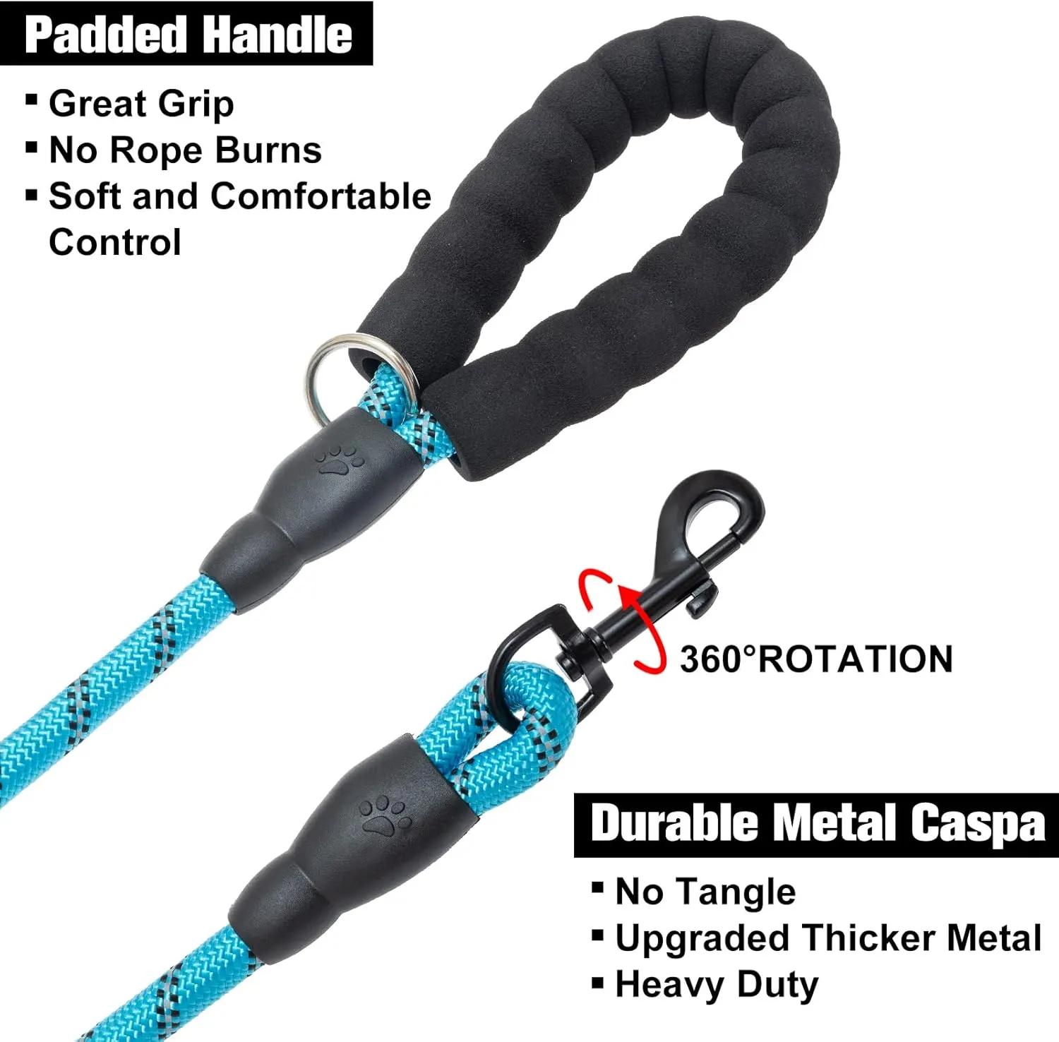 BEAUTYZOO Heavy Duty Rope Dog Leash 6 Pack, 6FT Nylon Pet Leash with Reflective Thread, Soft Padded Handle Thick Lead Leash for Large Medium Dogs Small Puppy,3/8inch X 5 FT (18~120 lbs)