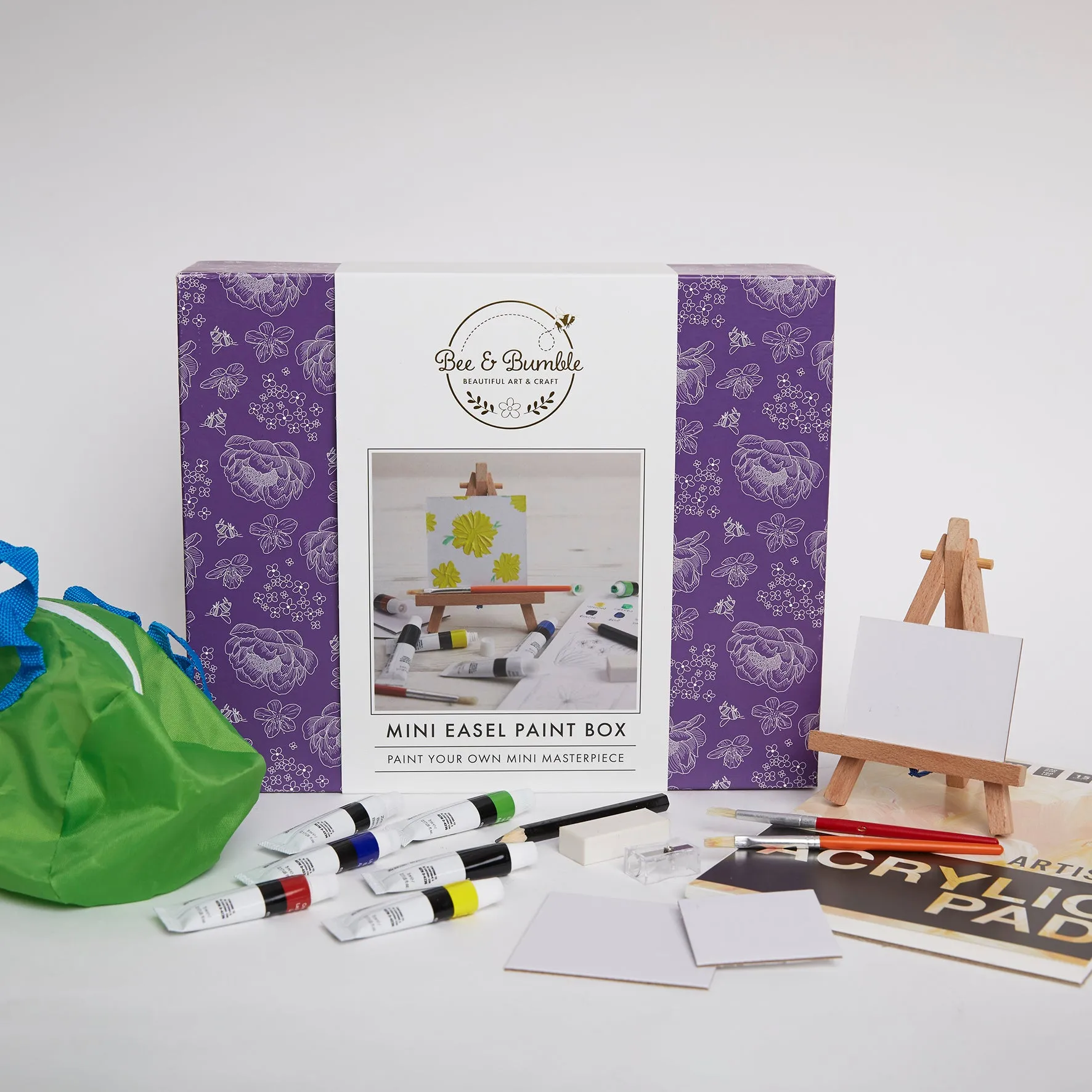 Bee & Bumble DIY Mini Easel Paint Box Supplies Craft Set, Ideal For Professional Or Budding Artist, Whether Adult or Kids, Contains All the Supplies For Painting, Drawing, Colouring And Sketching