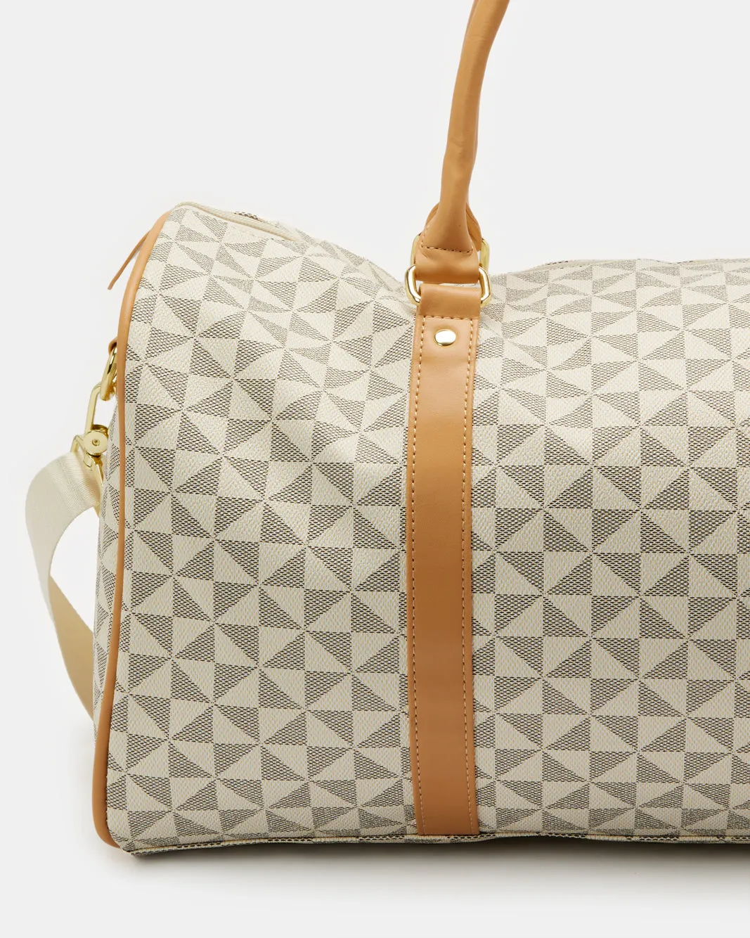 Beige Printed Duffle Bag