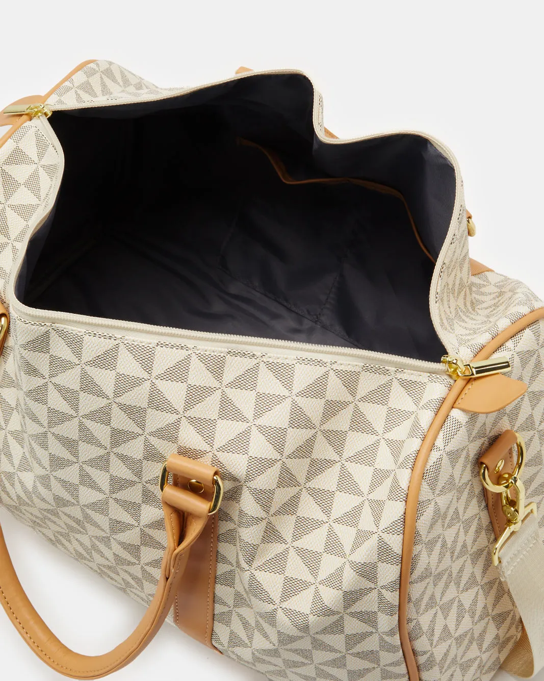 Beige Printed Duffle Bag