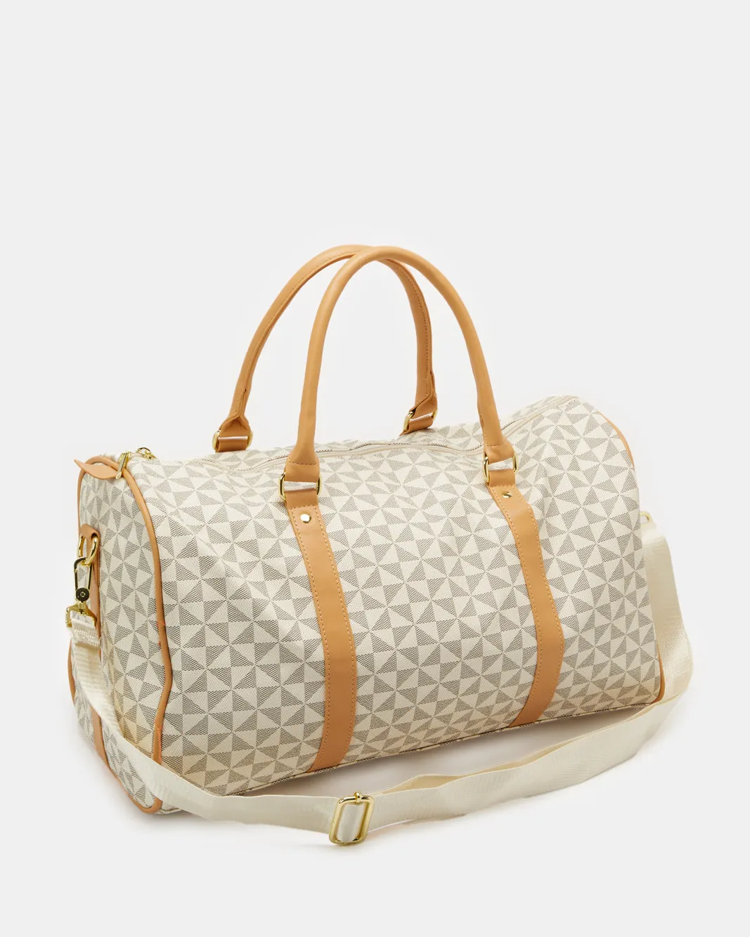 Beige Printed Duffle Bag