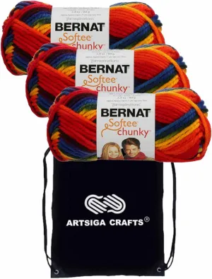 Bernat Softee Chunky Ombre School Yard 161129-29134 (3-Skeins - Same Dye Lot) Chunky Bulky #5 Acrylic Yarn for Crocheting and Knitting with Project Bag