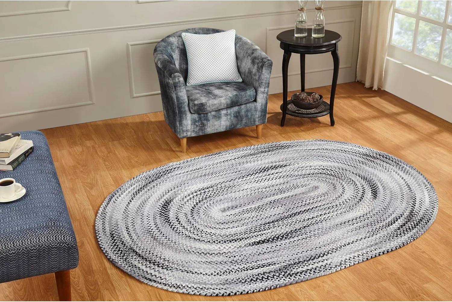 Better Trends Ombre Braided Area Rug, 20" x 30" Oval, Reversible and Durable, 100% Soft Cotton Chenille, Ideal for Kitchen, Living Room, Ergonomic Comfort Standing Braided Mat - Blue